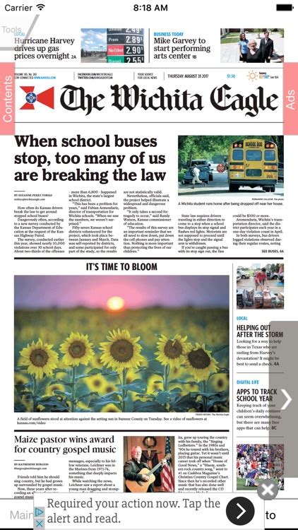 Wichita eagle e edition. Sep 12, 2023 · Editions. Access the most recent E-Editions of this publication by date, listed with the day of the week. Print. Print the current page or the entire edition for offline … 