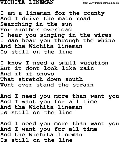 Wichita lineman lyrics. Things To Know About Wichita lineman lyrics. 
