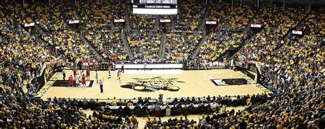 Wichita state basketball arena. School: Wichita State University. Location: Wichita, Kansas. Opened: 1955. Men's national championships: None. Women's national championships: None. Bottom Line: Charles Koch Arena. This is the third name for Wichita State's home basketball stadium, although it has remained in the same location for the entirety of its run. 