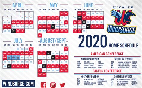 Wichita wind surge schedule. Wind Surge Happy Hour: Tuesday – Saturday (from gates open to first pitch) $5 domestic drafts. 2023 Promotional Calendar: Tuesday, April 11 th (7:05 PM) – Opening Day | Fireworks | Scarf ... 