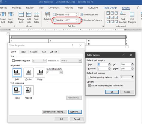 Width of tables created in Word 2010 changes when opened in Office 365