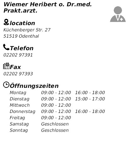 Wiemer Heribert o. Dr.med. Prakt.arzt. , Odenthal - Cylex