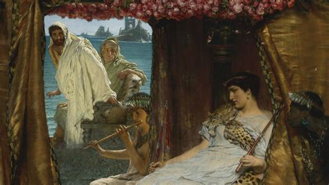 The Meeting of Antony and Cleopatra (1885), by Lawrence Alma-Tadema. Mark Antony's Parthian campaign in the east was disrupted by the events of the Perusine War (41–40 BC), initiated by his ambitious wife Fulvia against Octavian in the hopes of making her husband the undisputed leader of Rome.. 
