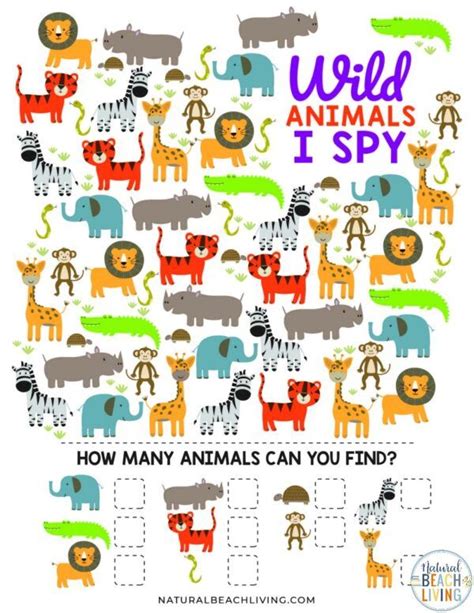 Wild Animals Printables for Preschool and Kindergarten Natural Beach