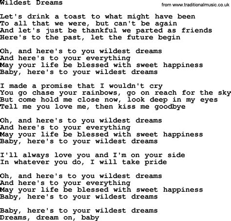 Wildest dreams lyrics. Things To Know About Wildest dreams lyrics. 