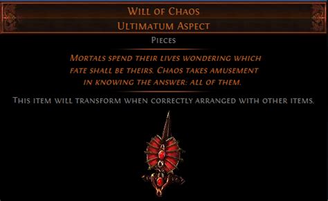 Alva Temple Omnitect Will of Chaos Drop rate. Hey, I was wondering if you can look into the drop rate of the Will of Chaos Ultimatum Aspect piece? I'm unsure if …. 