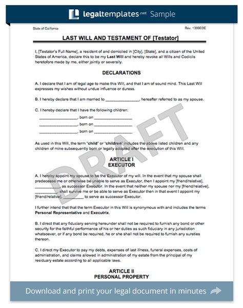 Will template free.  This document allows the testator to designate beneficiaries...