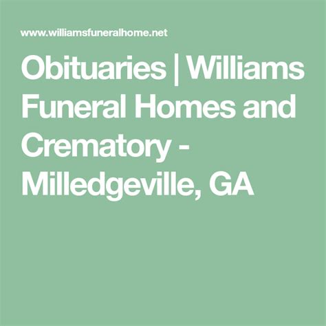 Williams funeral home milledgeville georgia obituaries. Mr. David H. Brinson entered into rest on Wednesday, August 23, 2023. Funeral service will be held on Thursday, August 31, 2023, at B. A. Williams Memorial Chapel at 1100 a.m. Interment will be at Georgia Veterans Memorial Cemetery, Milledgeville, GA. He is preceded in death by his parents, Annie. 