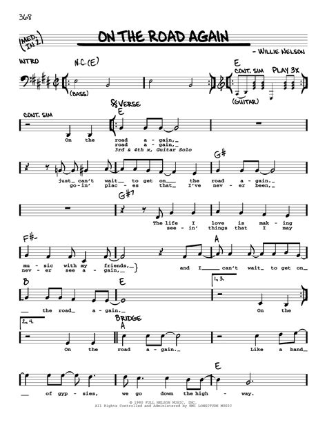 Willie Nelson "On the Road Again" Sheet Music (Flute …