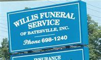 Willis funeral home batesville ar obituaries. FUNERAL HOME. Willis Funeral Service. 3513 Harrison St. Batesville, Arkansas. ... 3513 Harrison St, Batesville, AR 72501. Call: (870) 698-1240. How to support Angela's loved ones. 
