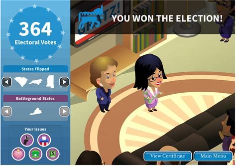 Win the white house icivics. ‘Win the White House’ In another game offered by iCivics, students learn how candidates pursue the White House. Gamers get to manage a presidential campaign by strategically raising funds, polling voters, launching media campaigns, and making personal appearances. 