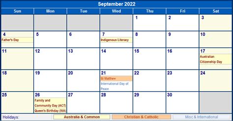 Blank and printable 2022 calendar with Aus