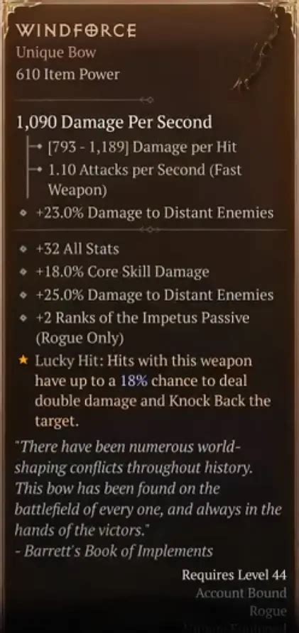 Windforce bow diablo 4.  Diablo 4 Unique Items have strong modifiers, most are cla...