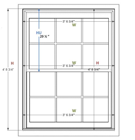 Window measurements. Use the table below to determine the ideal window sizes for your home when using ordinary glass. High performance glazing options increase the size of glass areas possible without reducing energy efficient performance. Tip. As a general rule, keep the total glass area of a house (using ordinary windows) between 20-30% of the total floor area. 