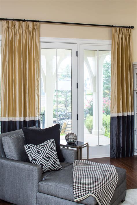 Window treatment for sliding glass doors. Custom drapes are the perfect choice for privacy, too. Stoneside has over 300 different fabric options to choose from, from sheer panels to blackout material. Unlike lightweight curtain panels that come in standard sizes, our drapes are custom made for your exact sliding glass doors, and provide the vertical manipulation you’d get from ... 