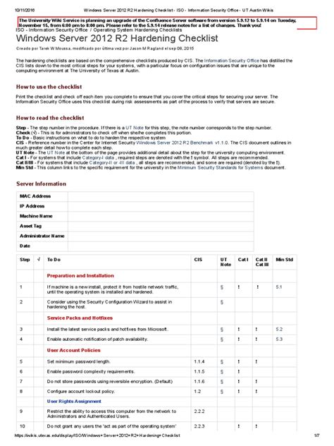 Windows Server 2012 R2 Hardening Checklist IsO Information Security