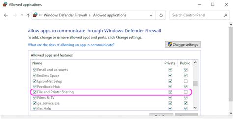 Windows firewall settings clash with windows sharing setting