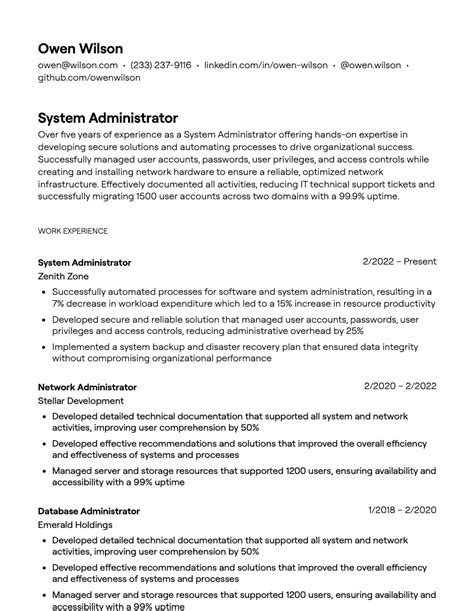 Windows system administrator Resume Sample CV Owl