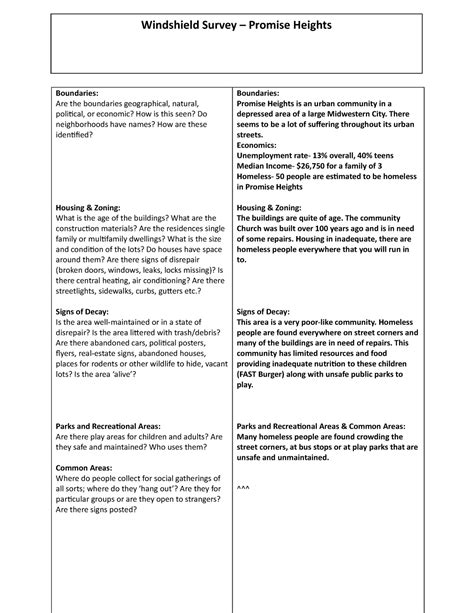 Community Nursing Assignment: Windshield Survey Purpose: The purpose of this assignment is for you to conduct a windshield and/or walking survey of an assigned community. Learning Objectives: 1. Assess and describe the multiple attributes of a community setting using an established windshield survey assessment tool as a guide. 2.. 