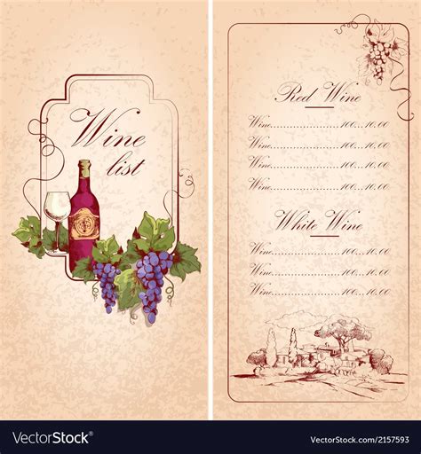 Wine list template Royalty Free Vector Image VectorStock