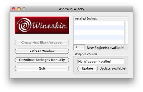 Wineskin download. `Wineskin.app` (The configuration utility) `Wine Command Line Test` was renamed to `Winehq Engine Launch` it now launches similar to how the Winehq bundles function, this also auto downloads the patched winetricks if its missing from the wrapper allowing seamless winetricks usage. 