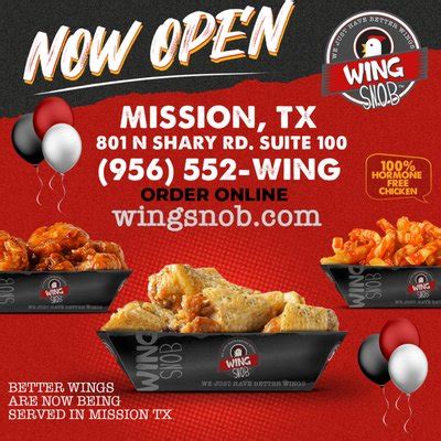 Wing Snob | 610 followers on LinkedIn. We Just Have Better Wings! | Born in Detroit Michigan, Wing Snob is a modern, quick-service, fast casual style restaurant serving made to order fresh wings with unique sauces and rubs to satisfy all flavor pallets. ... Located at 801 N Shary Rd Mission, TX 78572 Congratulations to our newest franchisees on ....