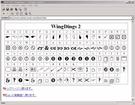 Wingdings 2 Character Map
