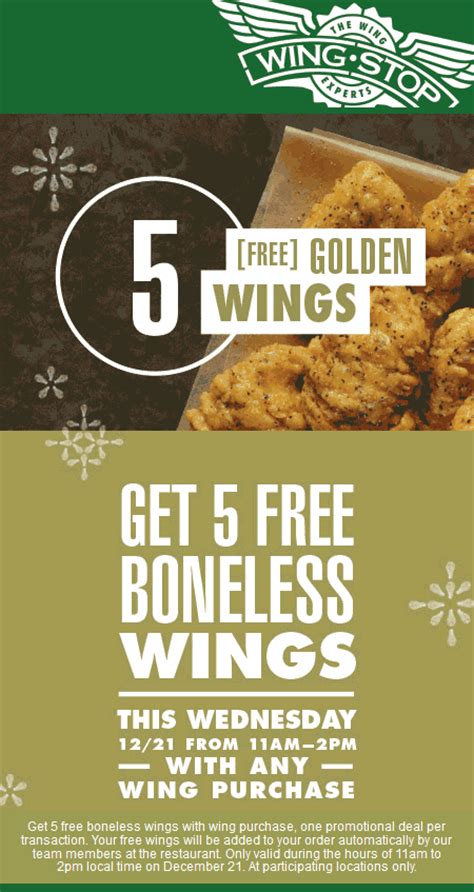 Get Wingstop Discount Code and find Black Friday Coupons & Deals. Check now for Today's best Wingstop Promo Code: Free Delivery, Nationwide Easter Big Sale OFF up to 75% Discounts are waiting for you to grab!. 