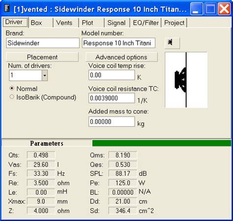 Winisd driver database.  It has a database of drivers, graphs, filters, ...