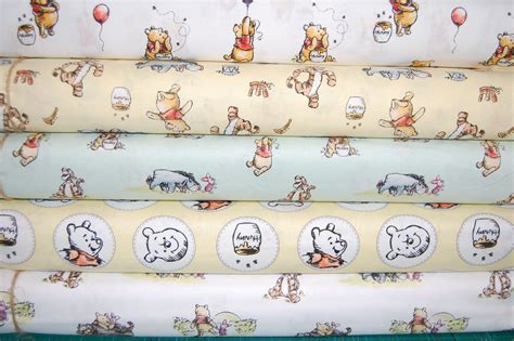Winnie the pooh fabrics. Mar 28, 2024 · Materials: Primary fiber: Cotton. Cut to size: no. Winnie the pooh fabric, Pooh fabric, cotton fabric, fabric by the yard, bear fabric,rainbow fabric,piglet fabric,eeyore fabric,tigger fabric. This fabric is a beautiful CUSTOM FABRIC. It comes in 100% cotton only. All fabrics ARE NOT pre washed. 
