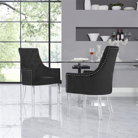 Winona Black Velvet Acrylic Leg Dining Chair (Set of 2)