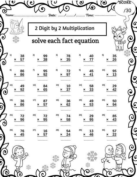 Winter 2 Digit by 2 Digit Multiplication Worksheets Missing Numbers