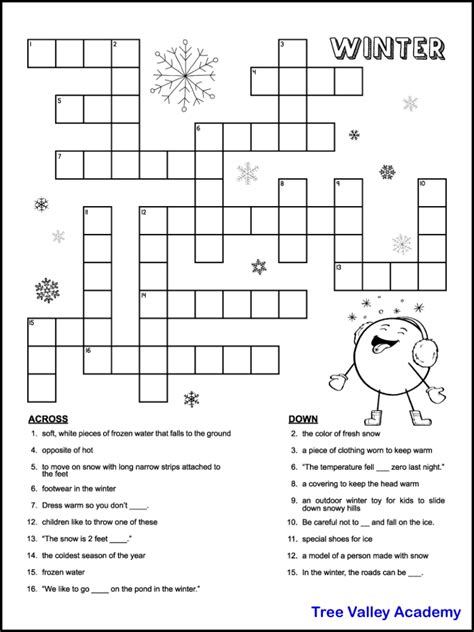 Winter Crossword Puzzle Free Printable