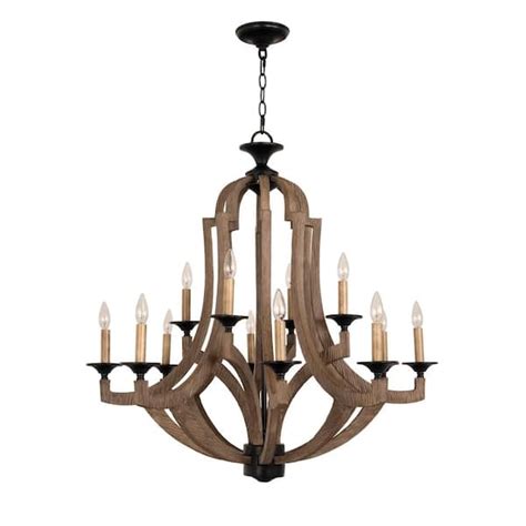 Winton Weathered Pine and Bronze 12-Light Chandelier