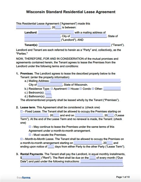Wisconsin Lease Agreement Template