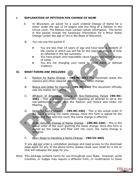 Wisconsin Name Change Instructions and Forms Package for a Minor Name