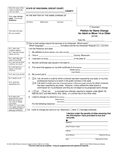 Wisconsin Petition For Name Change Form US Legal Forms