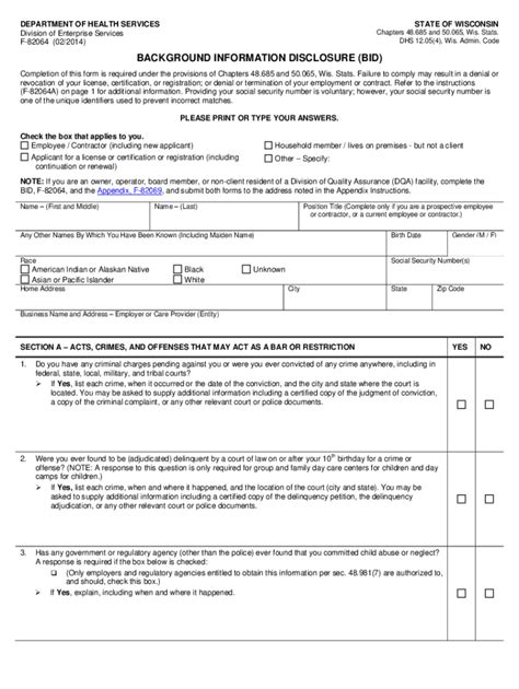 Wisconsin bid form pdf.  BACKGROUND INFORMATION DISCLOSURE (BID) INSTRUCTIONS Th...