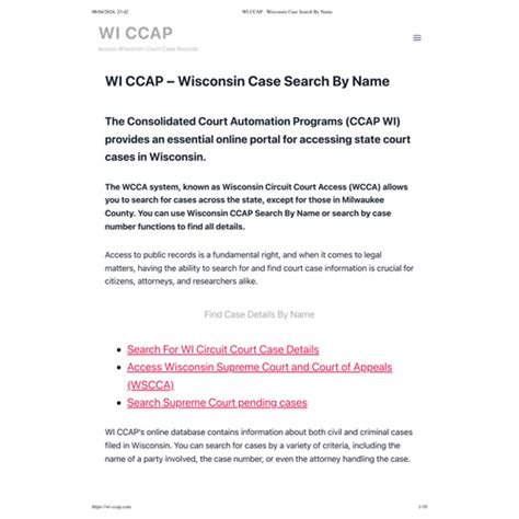 Wisconsin ccap search by name.  WI CCAP comprehensive database includes civil, c...
