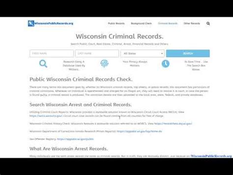 Wisconsin criminal record check.  Find public records in Wisconsin.  Search cases of ...