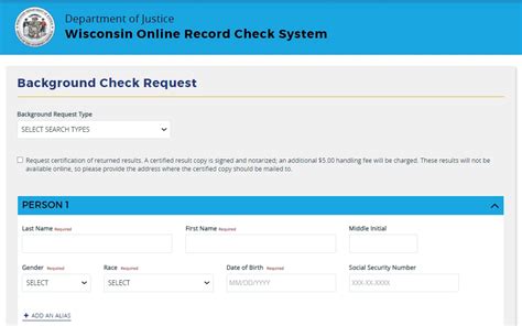 Wisconsin online record check system. doj.  Anyone may pay a fee to request a...