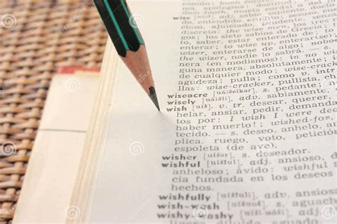 Wish Word in EnglishSpanish Dictionary Stock Photo Image of