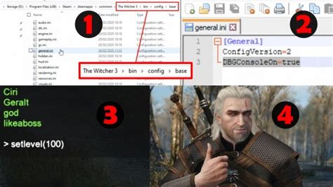 Witcher 3 debug console commands.  From here you can type in various comm...