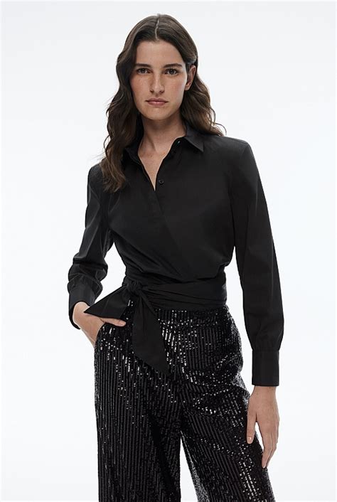 Witchery Cotton Wrap Shirt In Black MYER