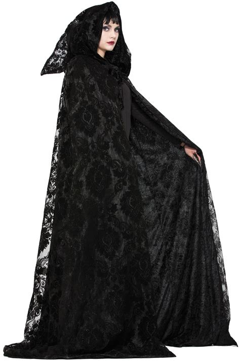 Witches cloak with hood. 59” Halloween Adult Black Hooded Cloak, Full Long Velvet Cape for Halloween Cosplay Costumes Halloween Wizard Witch Accessories. 112. 100+ bought in past month. $1499. FREE delivery Fri, Oct 6 on $35 of items shipped by Amazon. Or fastest delivery Thu, Oct 5. +3 colors/patterns. 