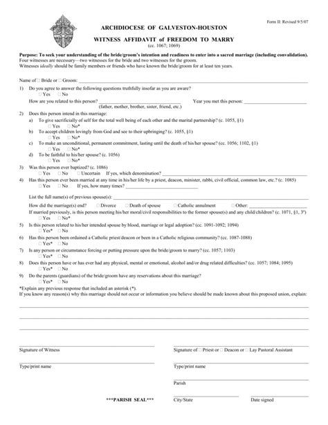 Witness Affidavit Of Freedom To Marry Form