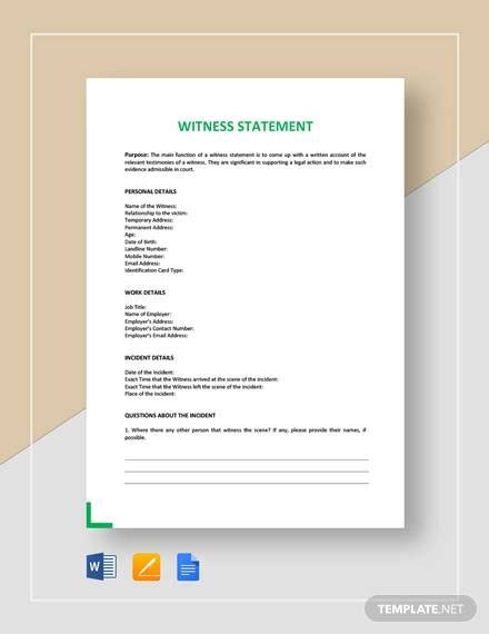 Witness Statement Template 12+ Download Free Documents in PDF, Word
