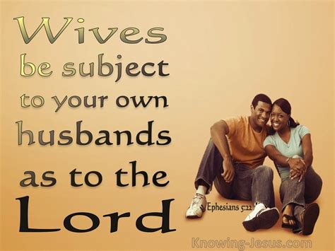 Wives submit to your husbands. Wives, submit yourselves unto your own husbands, as unto the Lord. American Standard Version Wives, be in subjection unto your own husbands, as unto the Lord. Berean Study Bible Wives, submit to your husbands as to the Lord. Douay-Rheims Bible Let women be subject to their husbands, as to the Lord: English Revised Version 