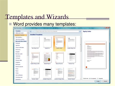 Wizard and template in ms word