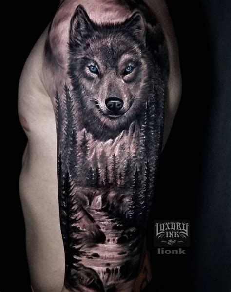 Wolf and forest tattoo Forest tattoo sleeve, Scenery tattoo, Forest
